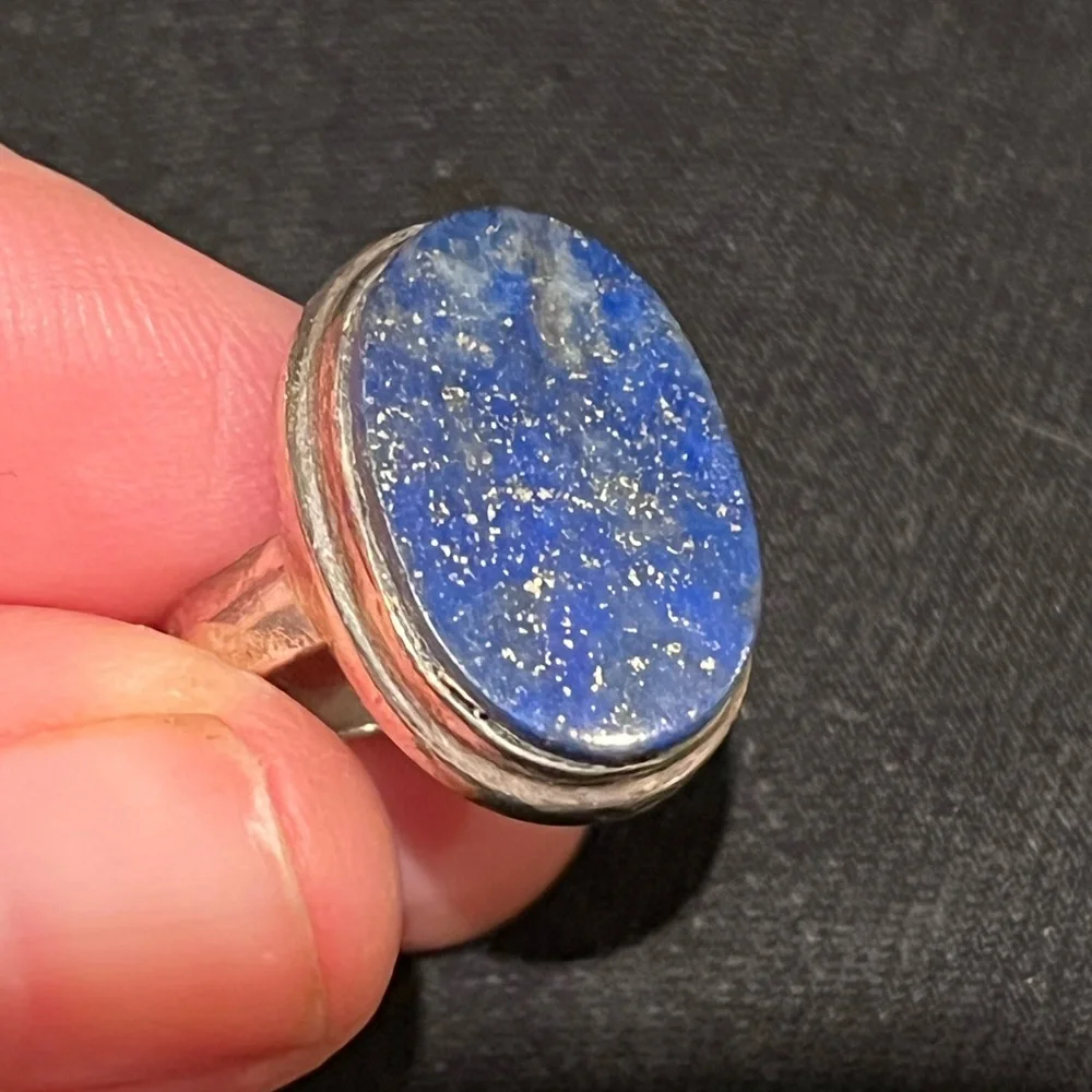 Silver ring blue stone with speckles 925 sterling - Picture 1 of 9